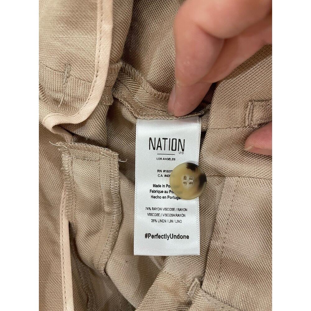 Nation Ltd Del Pants Rayon/Linen Tan Pants, Vintage Cut Wide Leg High Waist Sz M - Picture 16 of 16